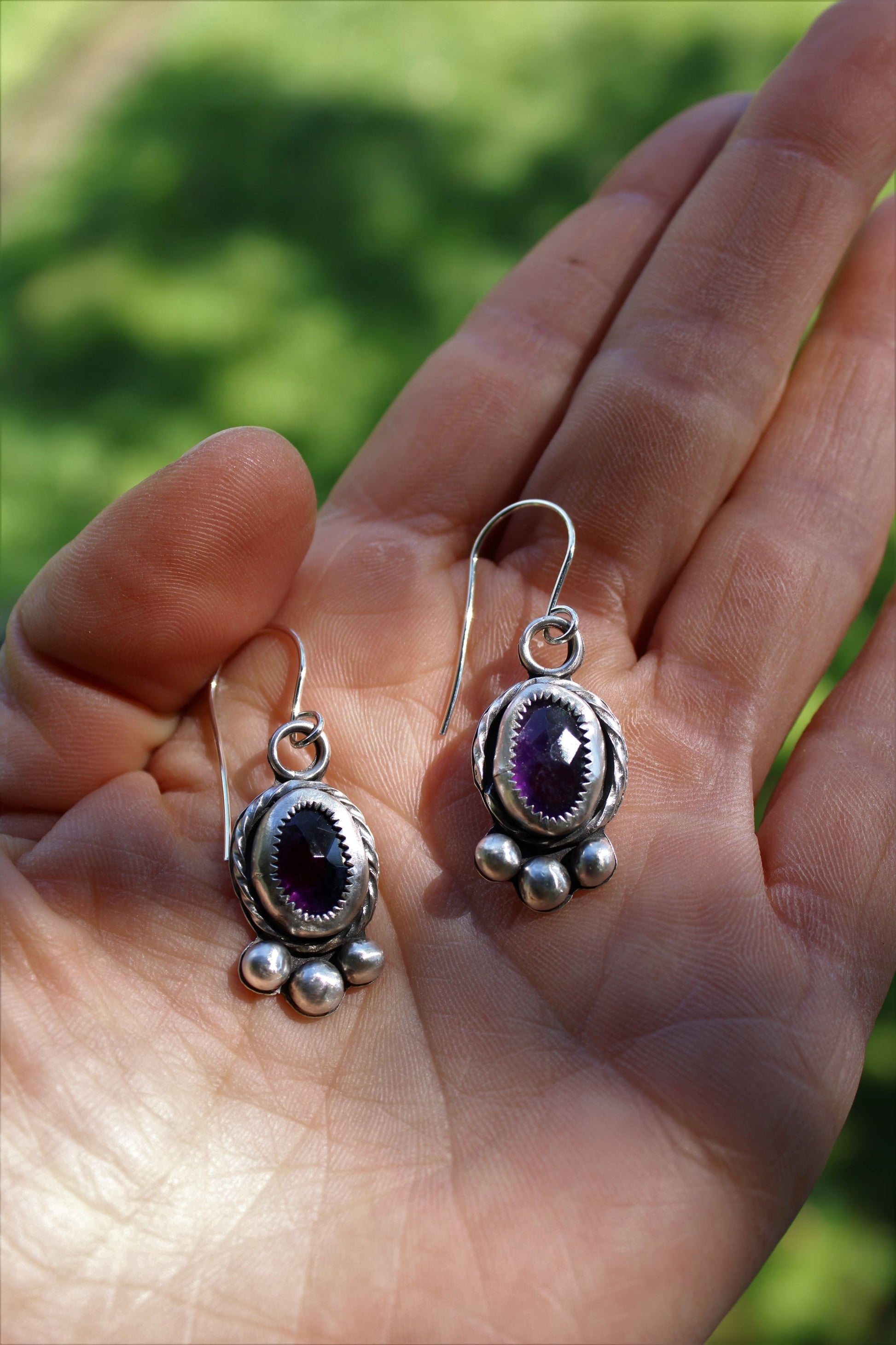 sterling silver gemstone earrings, purple gemstone earrings, amethyst precious gemstone earrings, gemstone jewelry, gemstone dangles, amethyst dangles