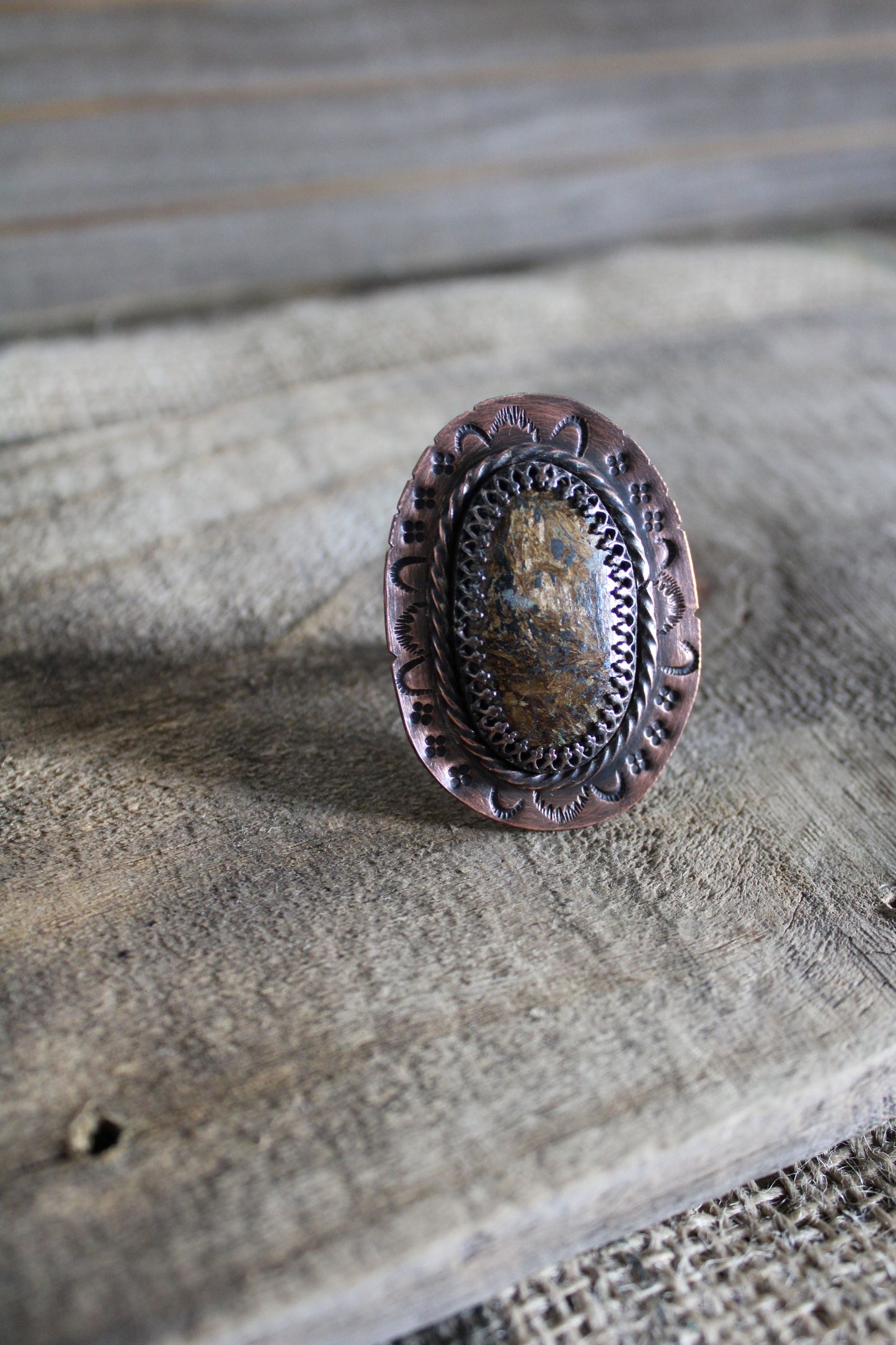 Copper and Bronzite Gemstone Statement Ring, size 8.5 Ring