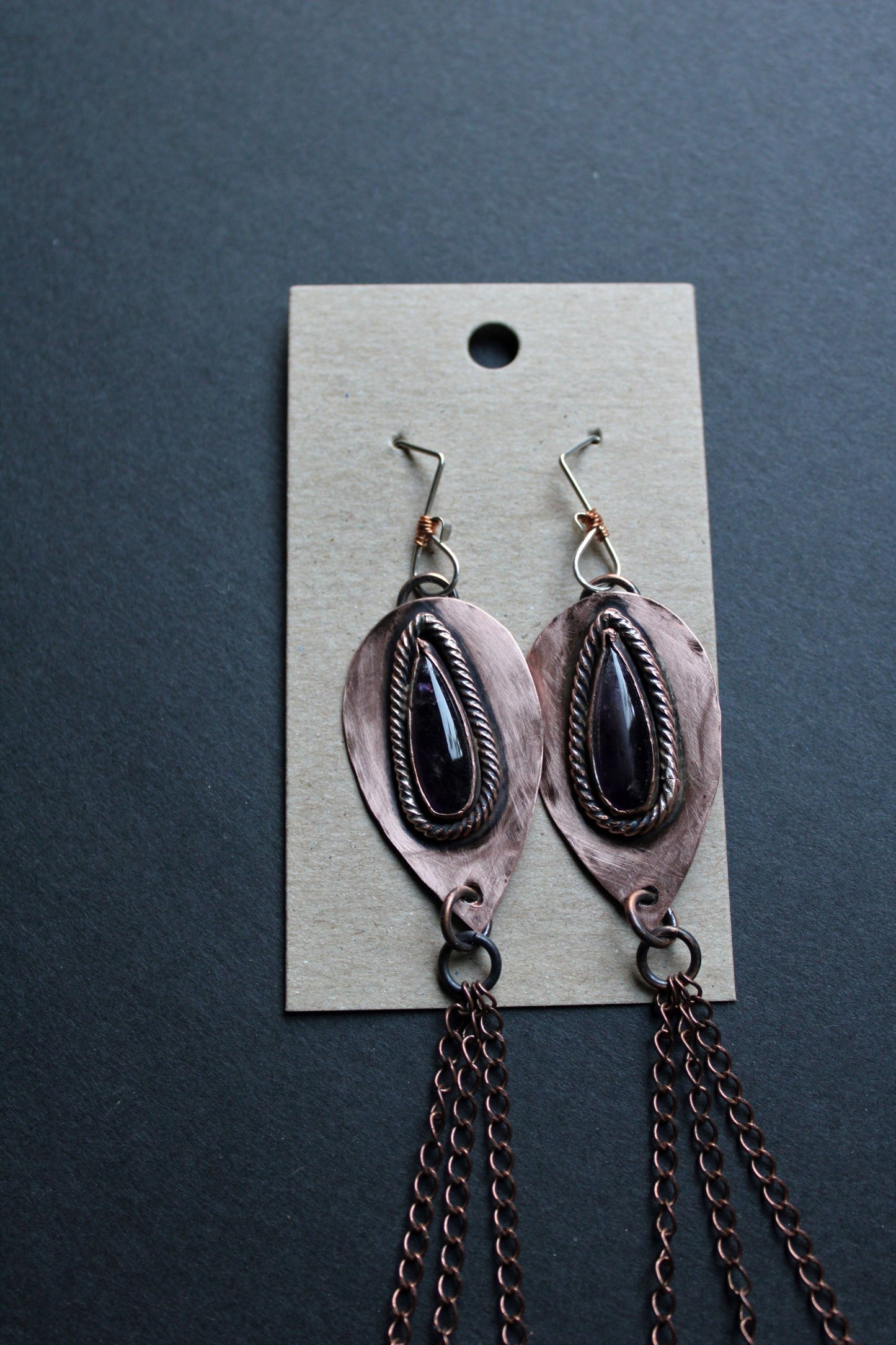 Copper Amethyst Dangle Earrings