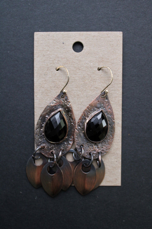 Copper and Onyx Gemstone Dangle Earrings