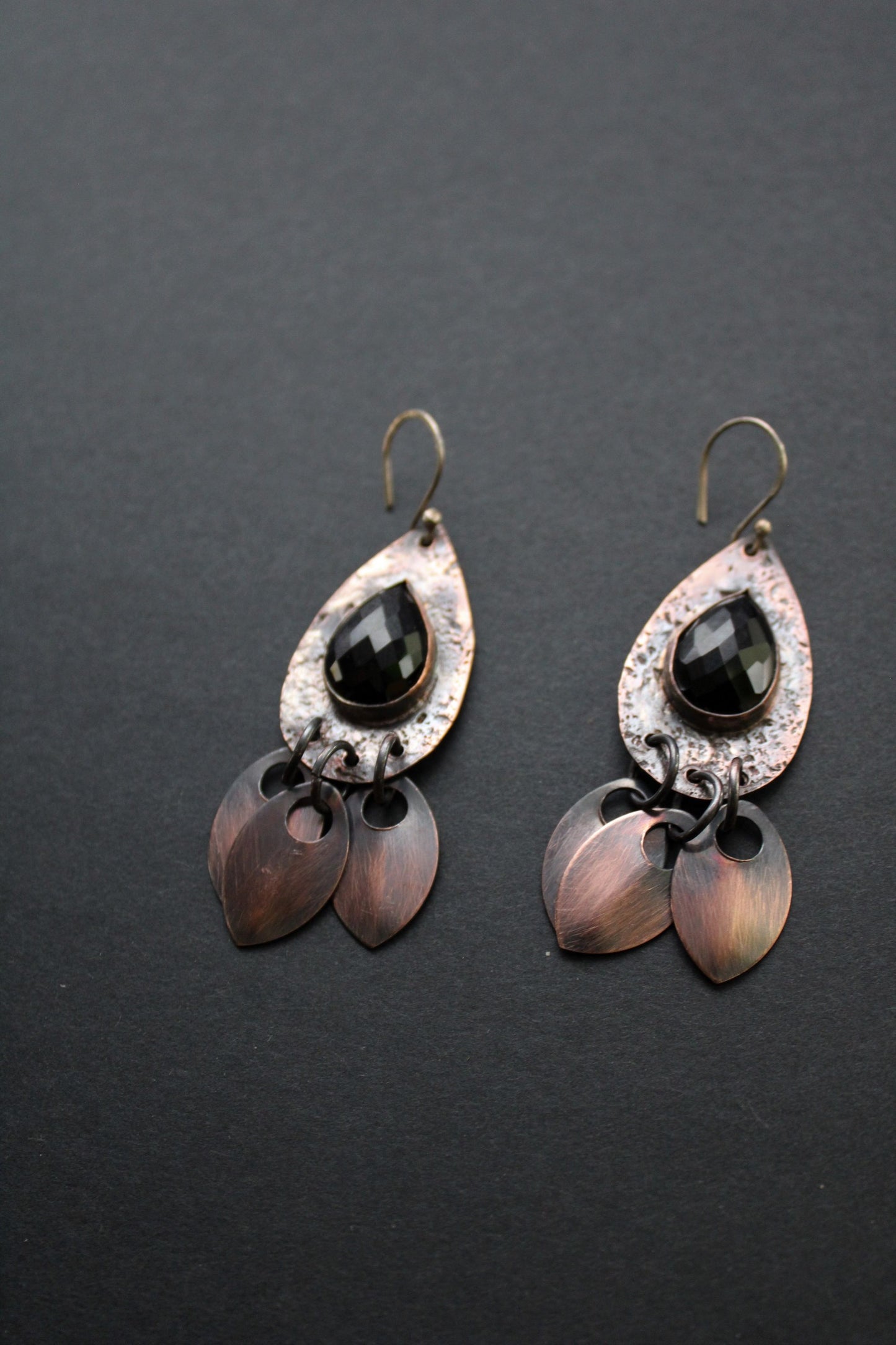 Copper and Onyx Gemstone Dangle Earrings