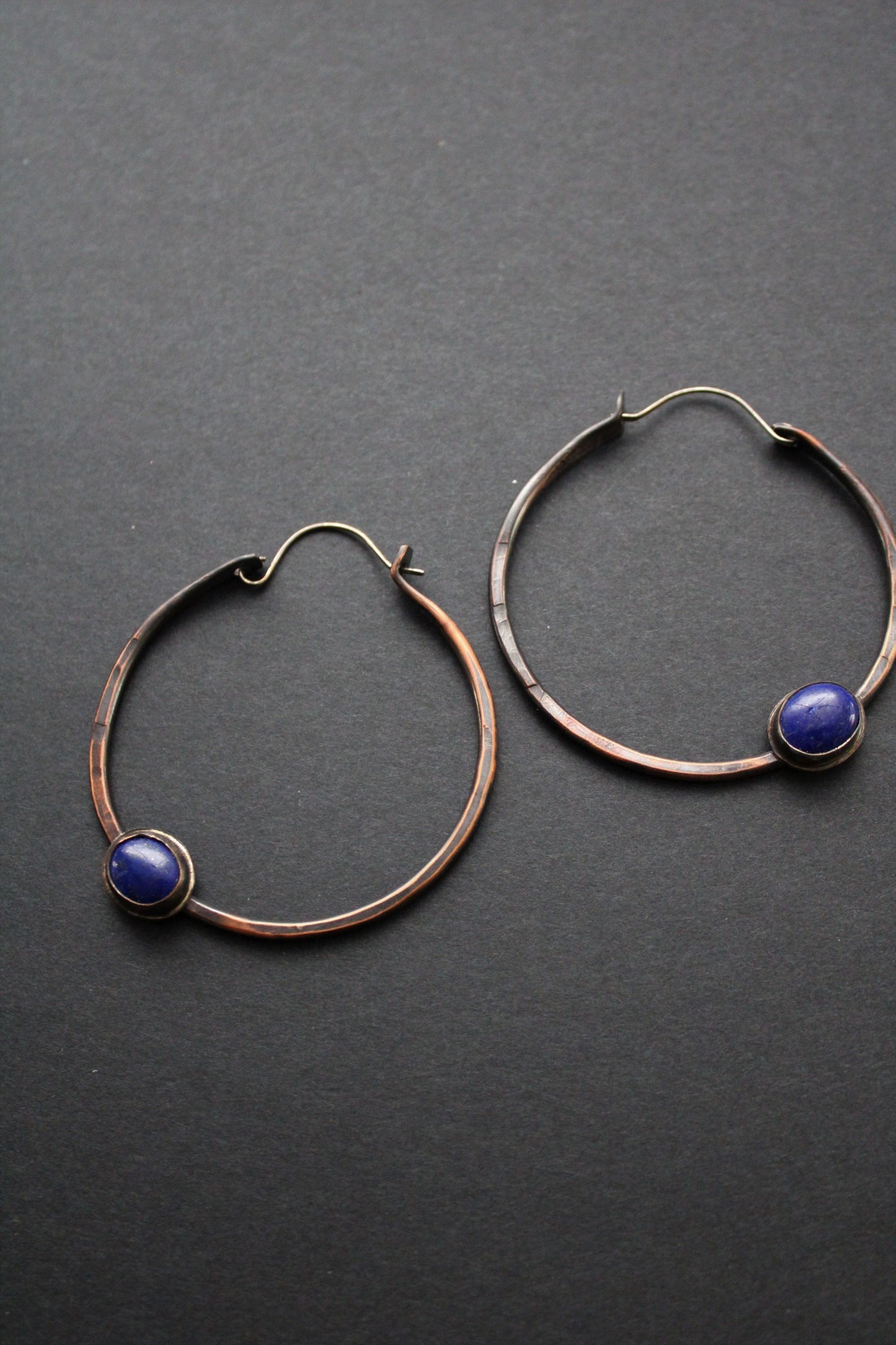 Lapis Lazuli Precious Gemstone Copper Hoop Earrings
