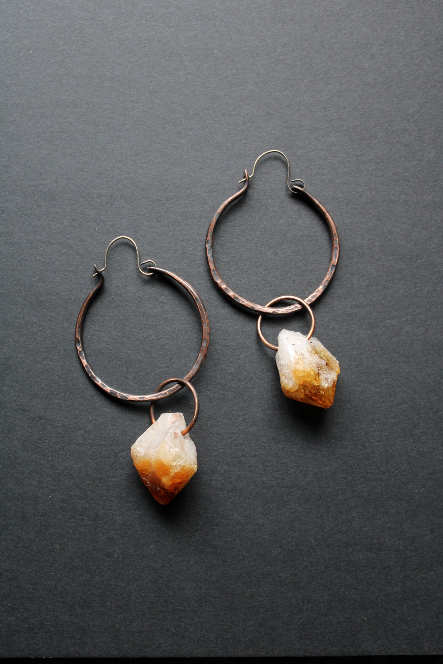 Raw Citrine Gemstone Copper Hoop Earrings