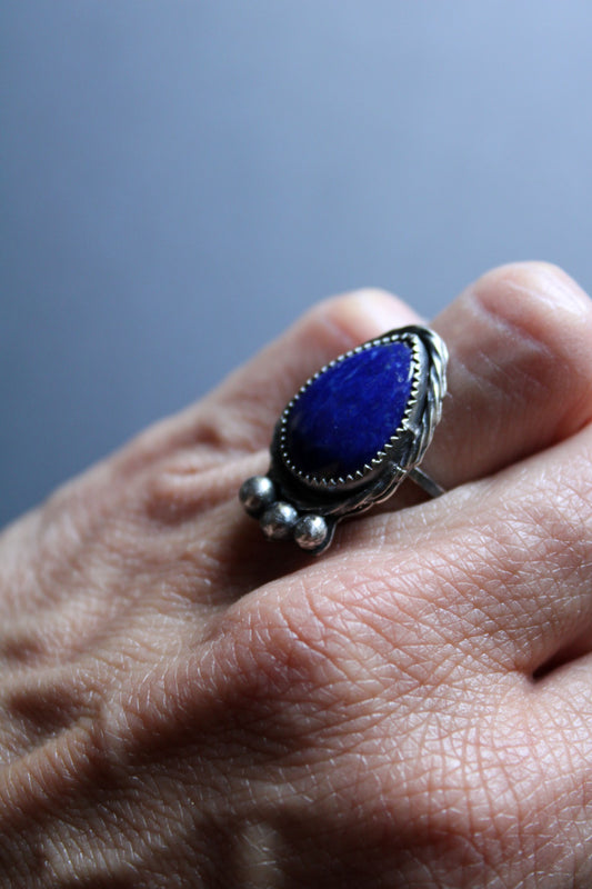 Lapis Lazuli Gemstone and Sterling Silver Ring, Size 7
