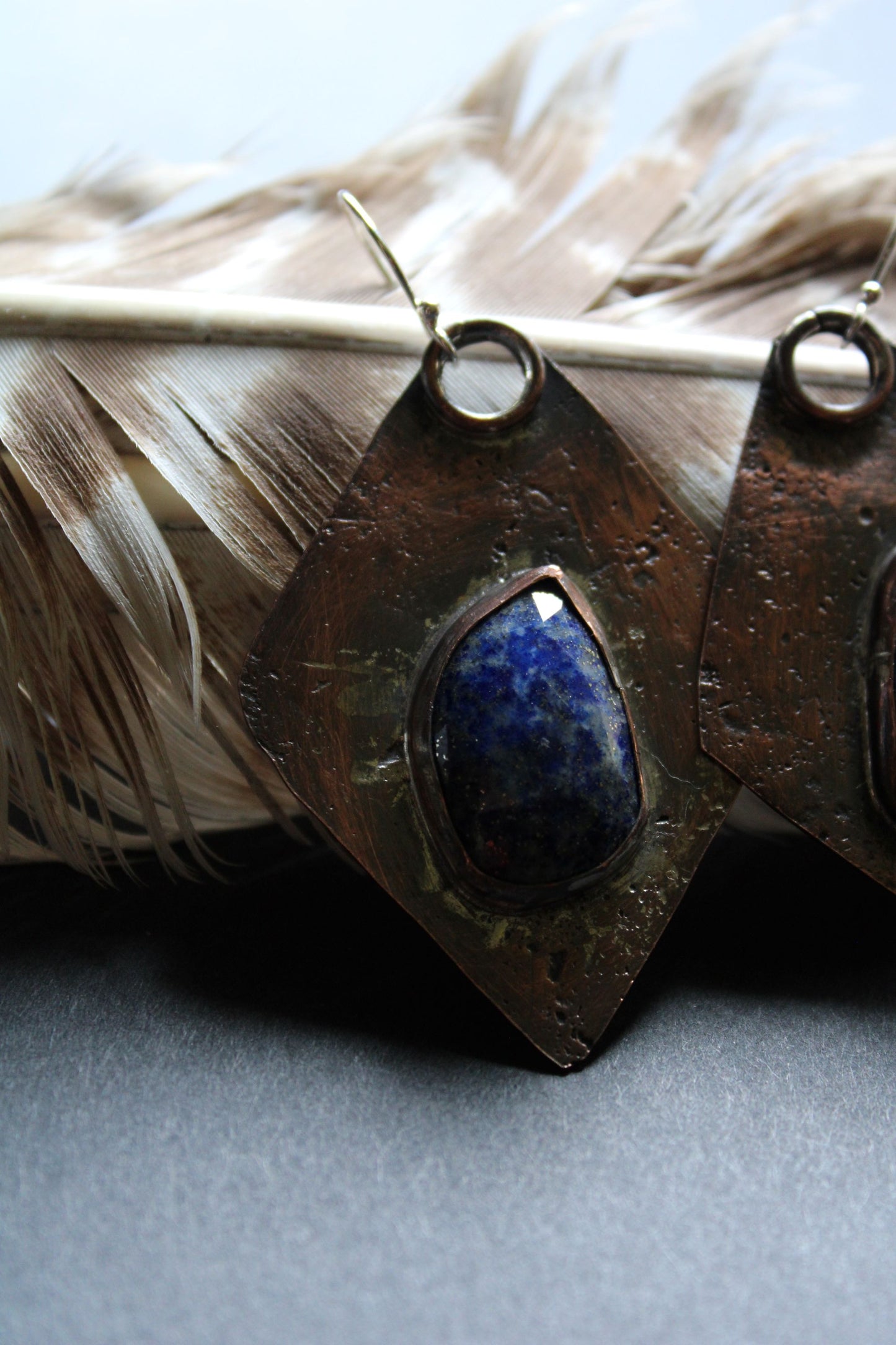 Diamond Shaped Copper and Lapis Lazuli Gemstone Earrings