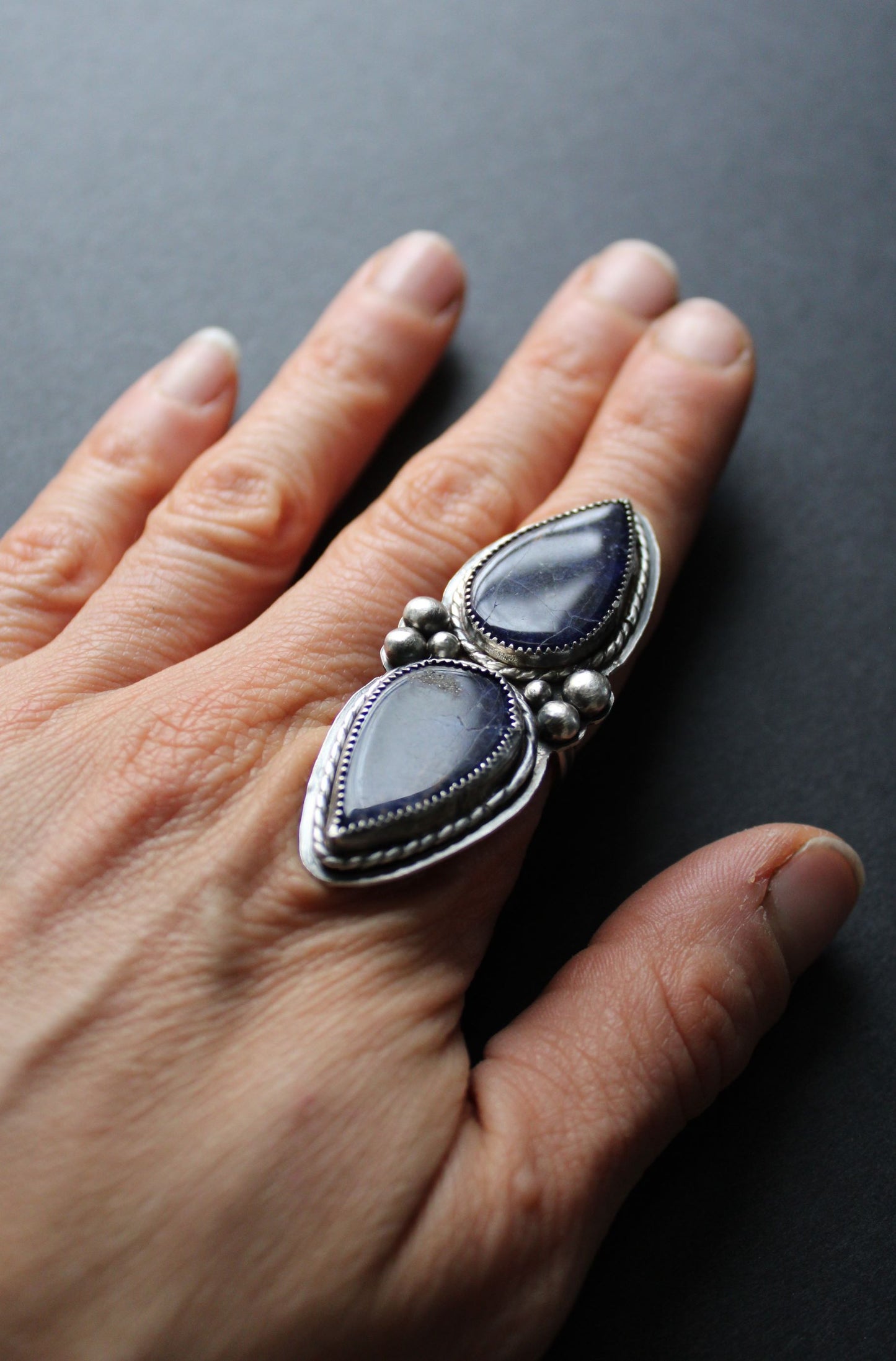 Vintage Style Sterling Silver and Sodalite Gemstone Ring, size 9