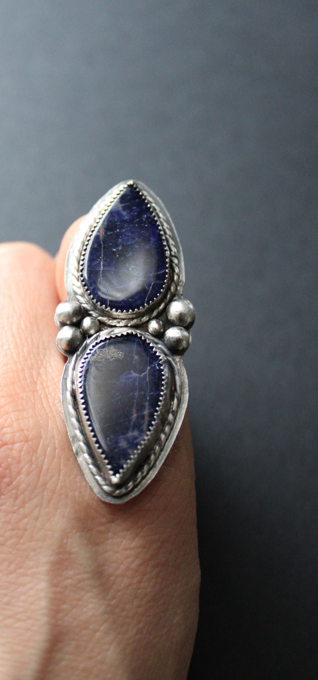 Vintage Style Sterling Silver and Sodalite Gemstone Ring, size 9