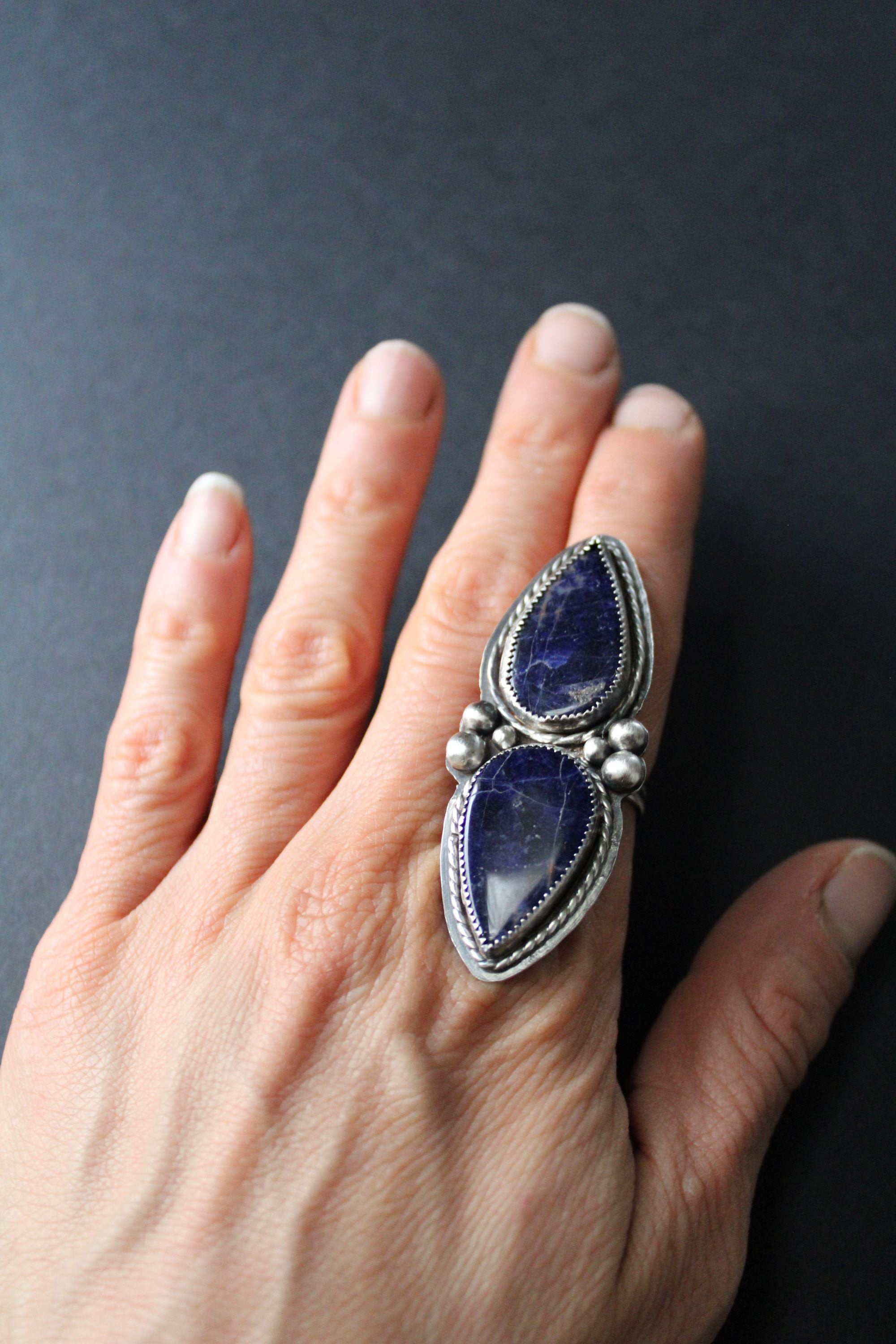 Vintage Style Sterling Silver and Sodalite Gemstone Ring, size 9