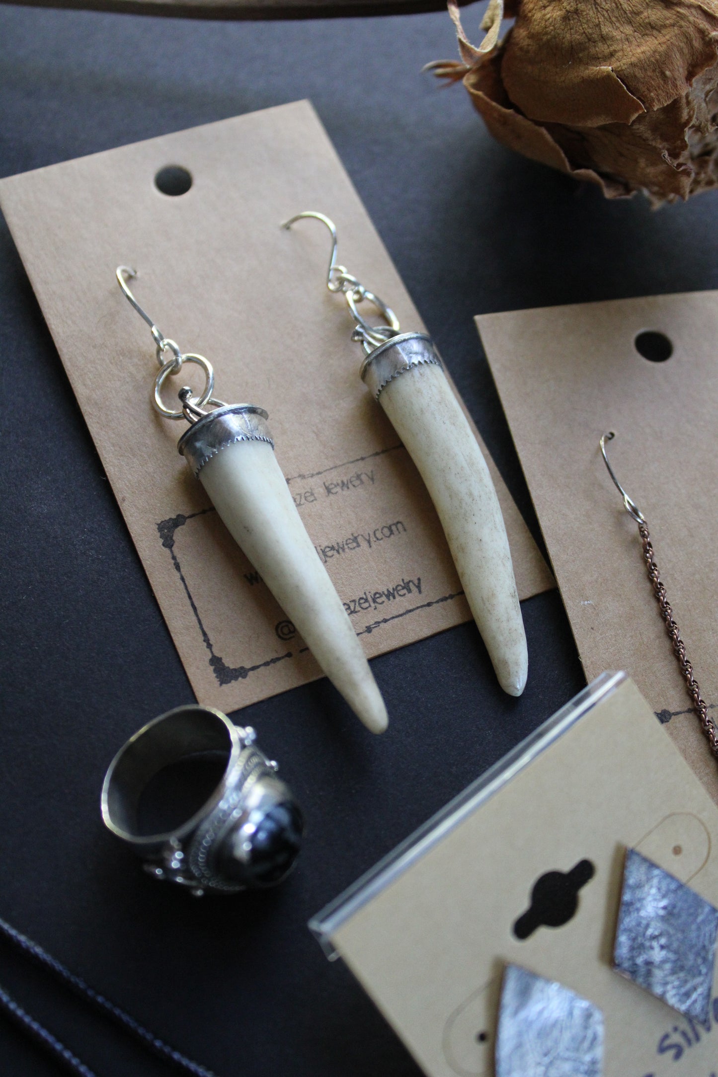 Deer Horn and Sterling Silver Earrings