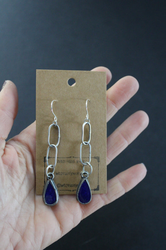 Lapis Lazuli Chain Link Earrings, Sterling Silver