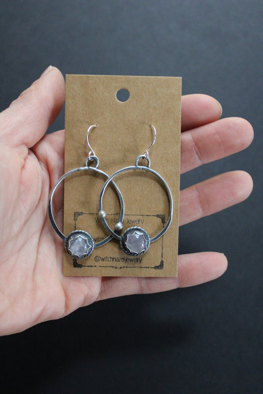 Sterling Silver and Rose Quarts Hoop Earrings