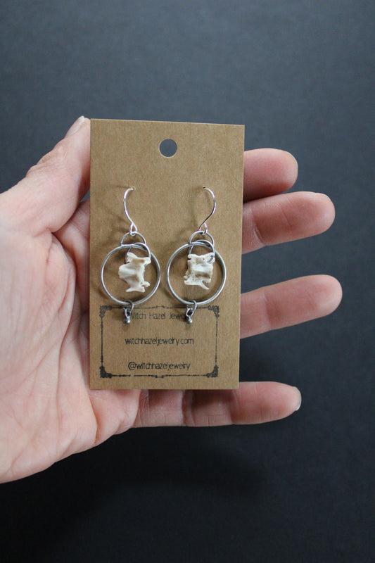 Sterling Silver and Ethically Sourced Raccoon Bone Hoop Earrings