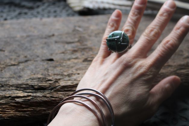 Sterling Silver Caged African Turquoise Gemstone Ring