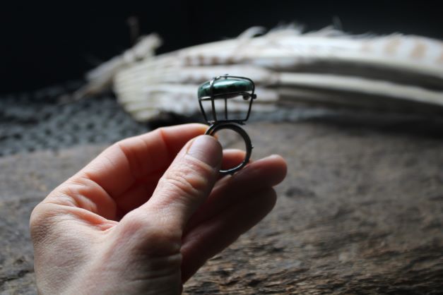 Sterling Silver Caged African Turquoise Gemstone Ring