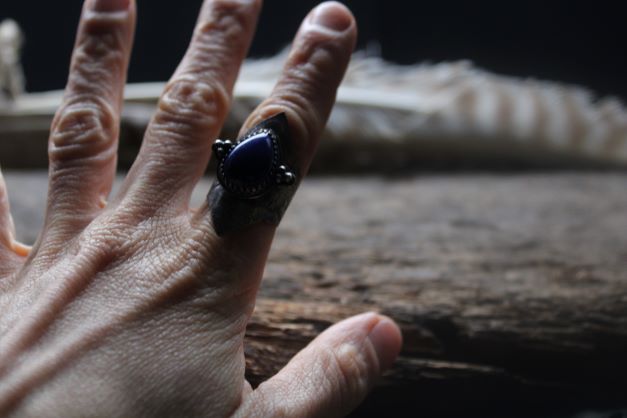 Lapis Lazuli Statement Ring, Silver Reticulated Copper Ring