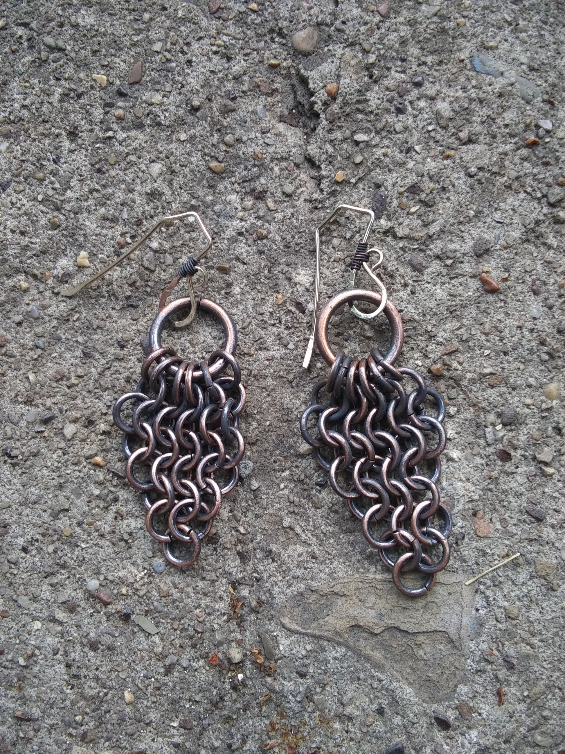 witch store pittsburgh, small chainmail earrings, gothic chainmail hoop earrings , elegant chainmail earrings, elegant chainmail, distressed jewelry, distressed earrings, distressed copper jewelry, distressed copper earrings, goth girl earrings, distressed copper, dark copper jewelry, dark copper earrings, copper hoops, copper earrings hoops, copper earrings, copper chainmail dangles, copper chainmail, copper chain link earrings, copper bib chainmail hoop earrings, artisan copper earrings