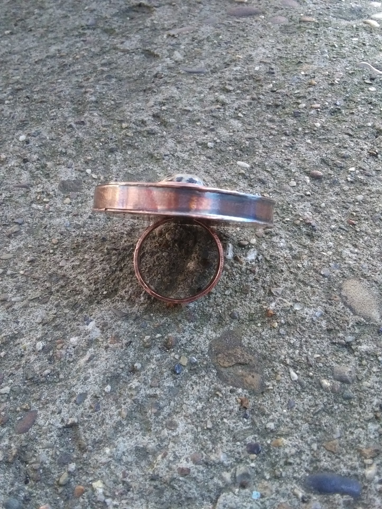 Dalmatian Jasper Copper Hollow Form Ring, size 8.5 ring, SALE item