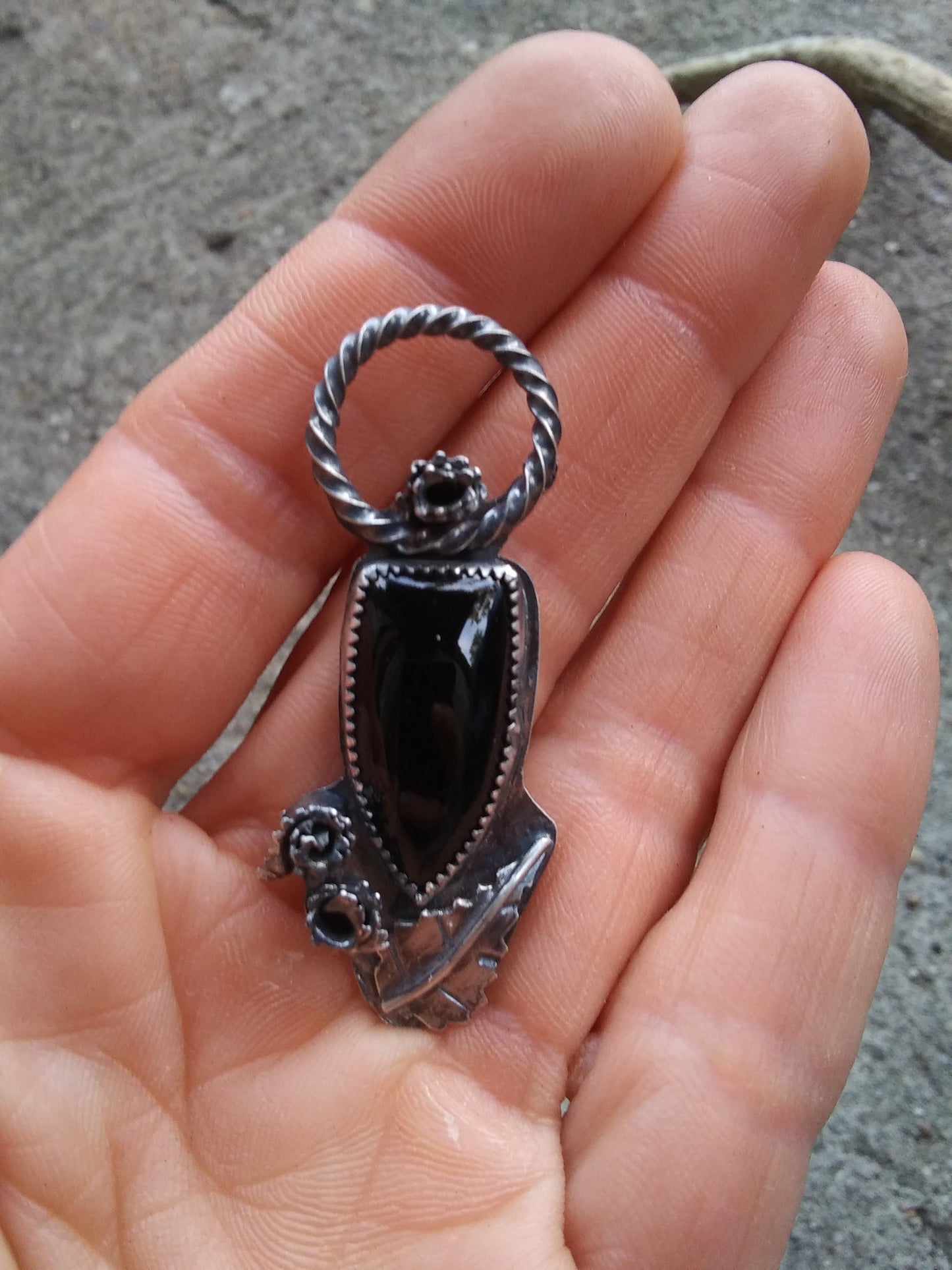 Sterling Silver Onyx Dead Roses Pendant