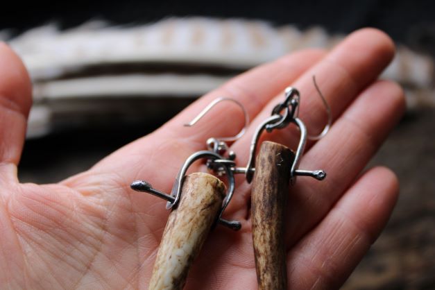 Elk Antler Tip Sterling Silver Hinge Earrings
