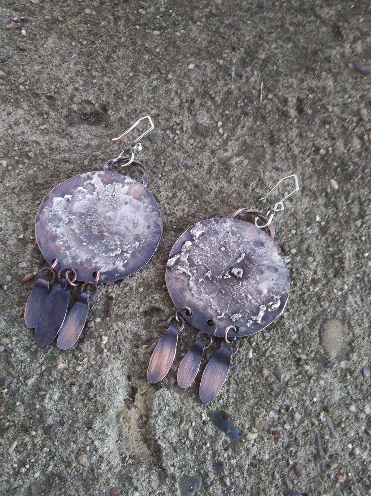 Sterling Silver Reticulated Copper Full Moon Earrings