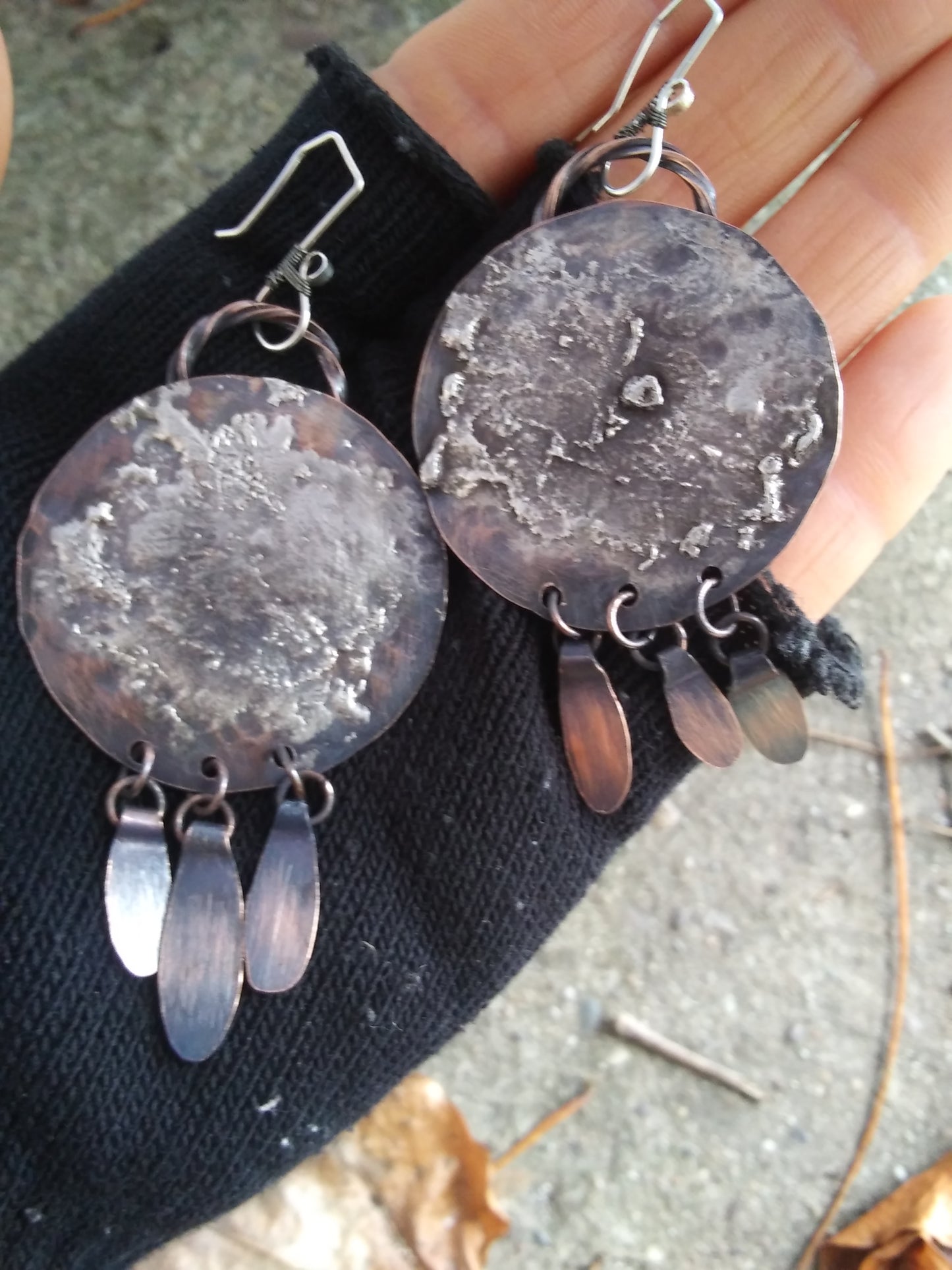 Sterling Silver Reticulated Copper Full Moon Earrings