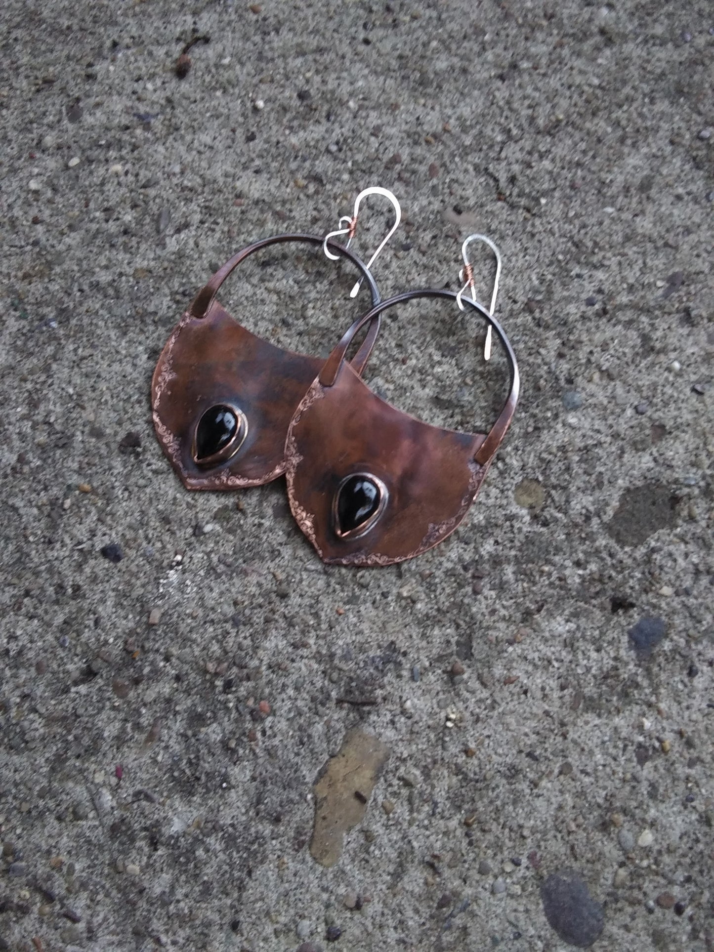 Onyx Copper Lock Earrings, Onyx Gemstone Earrings