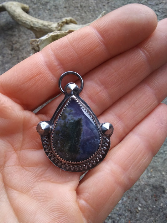 Sterling Silver Purple Moss Agate Studded Pendant