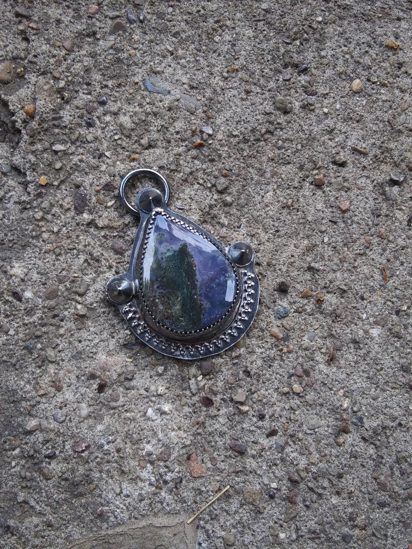 Sterling Silver Purple Moss Agate Studded Pendant